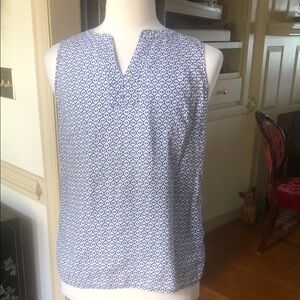 Talbots Navy and White Patterned Sleeveless Linen Top